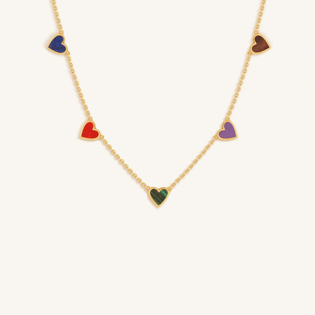 Love’s Melody Multi-Stone Gold Heart Necklace