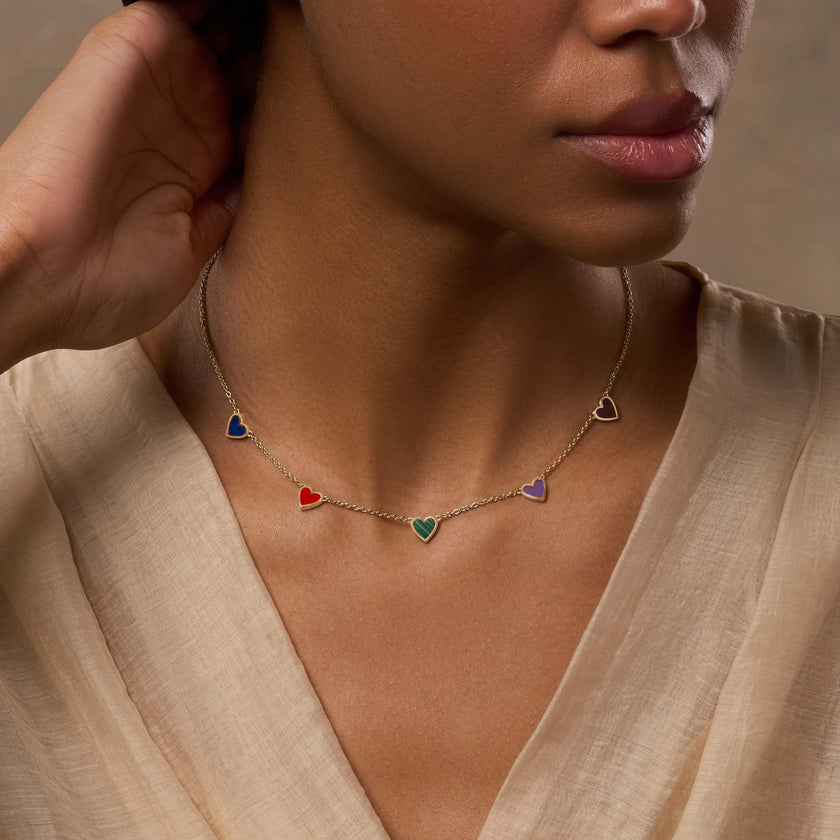 Love’s Melody Multi-Stone Gold Heart Necklace