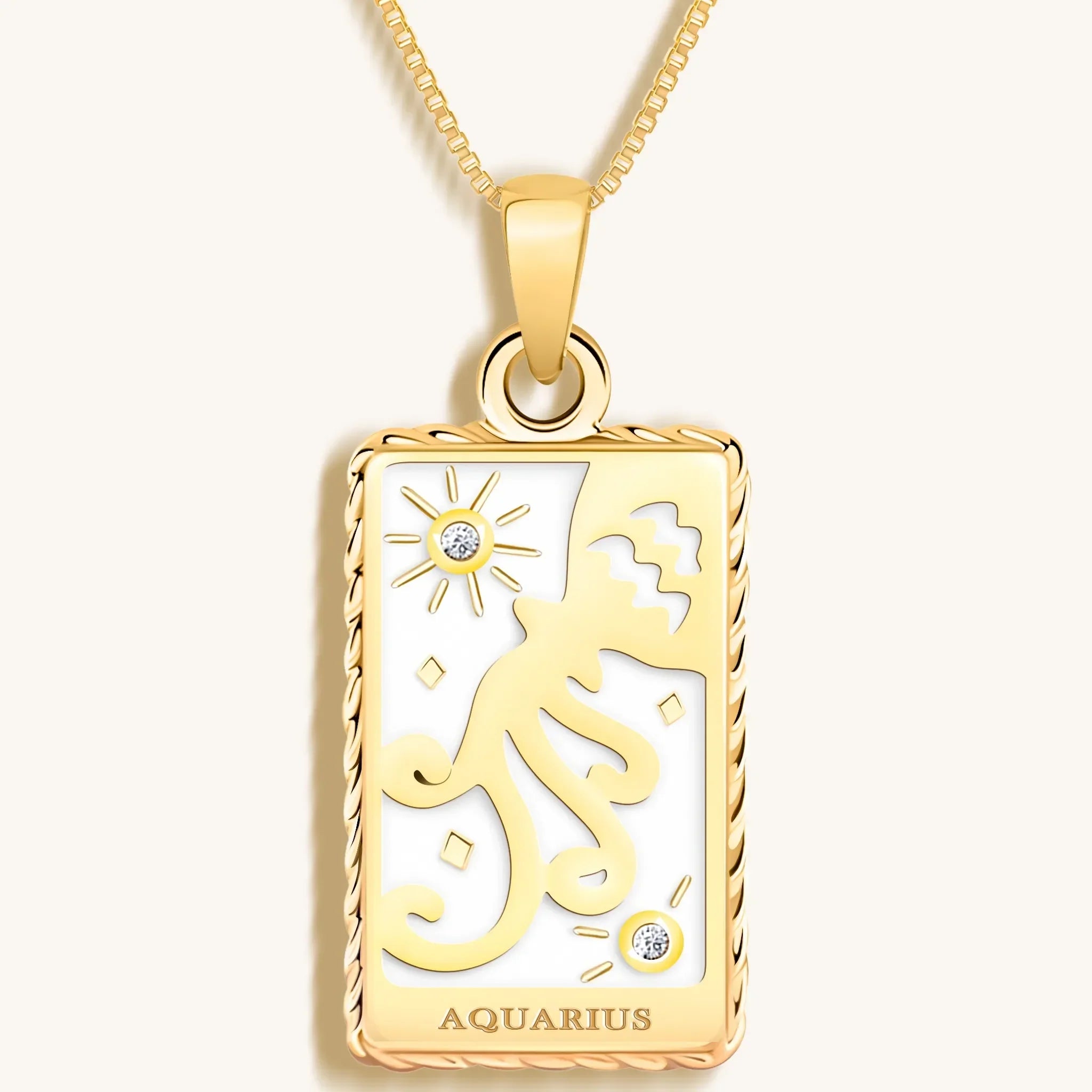 Intelligent Expression - White Enamel Aquarius Card Necklace