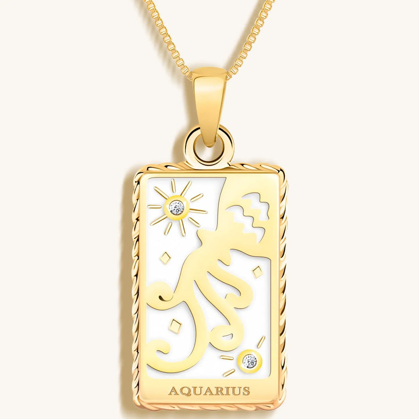 Intelligent Expression - White Enamel Aquarius Card Necklace