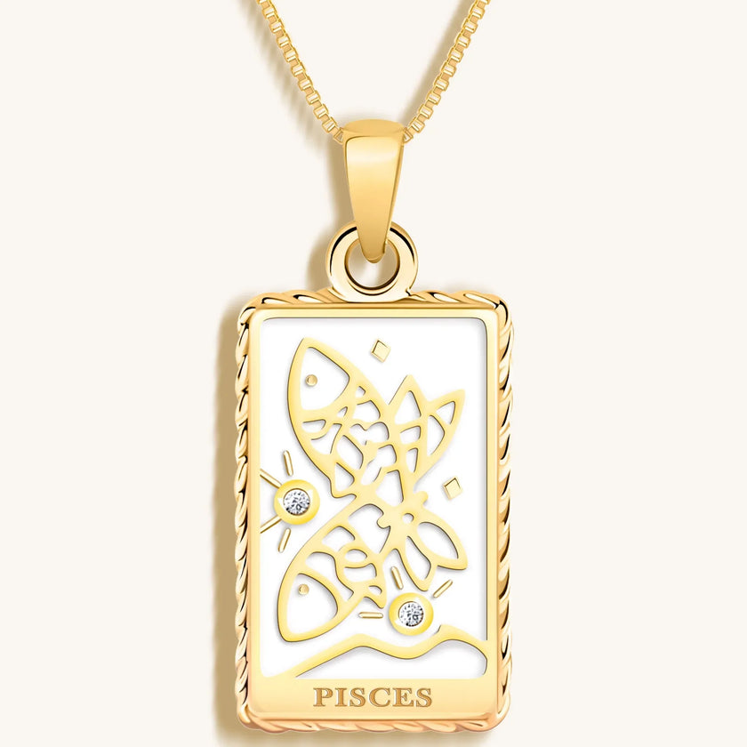 Compassionate Approach - White Enamel Pisces Card Necklace