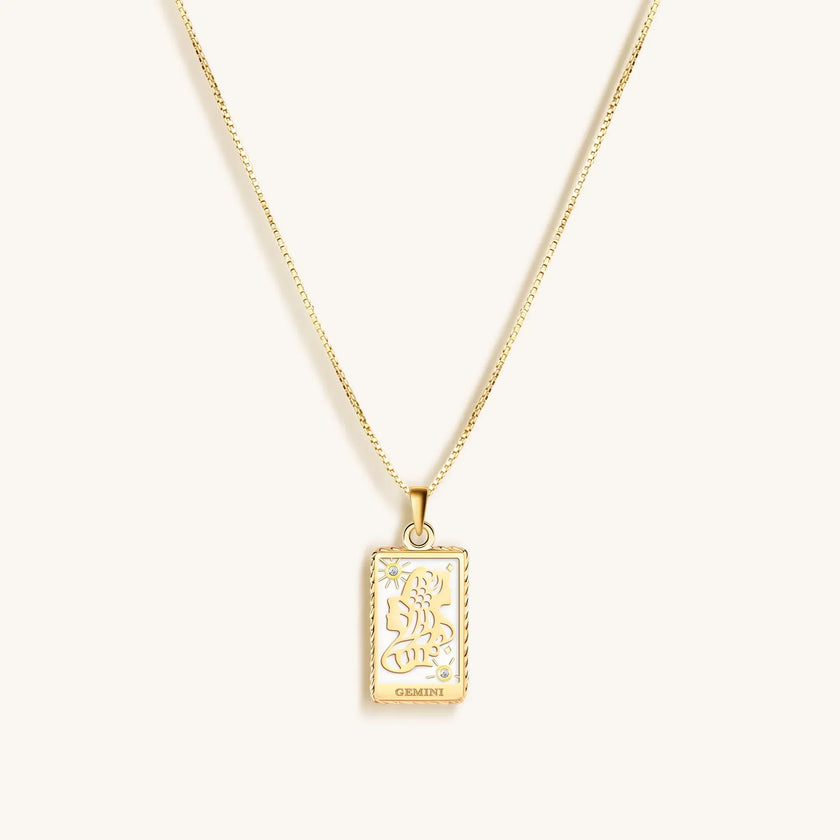 Playful Mind - White Enamel Gemini Card Necklace