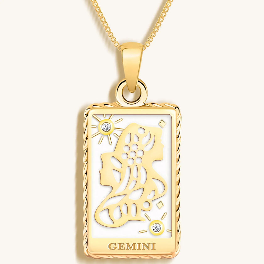 Playful Mind - White Enamel Gemini Card Necklace