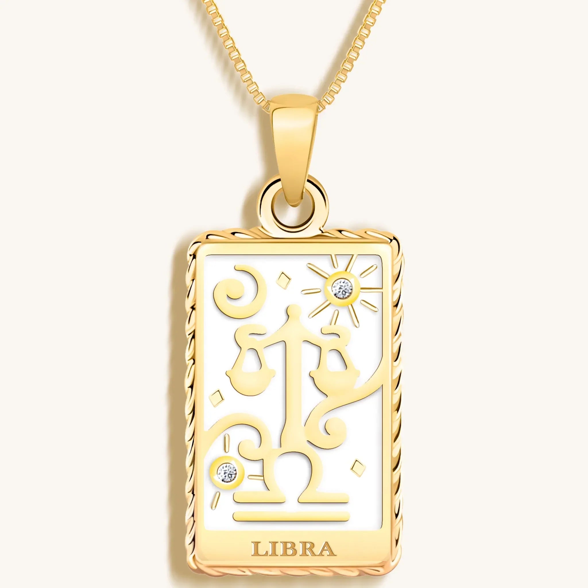 Charming Grace - White Enamel Libra Card Necklace