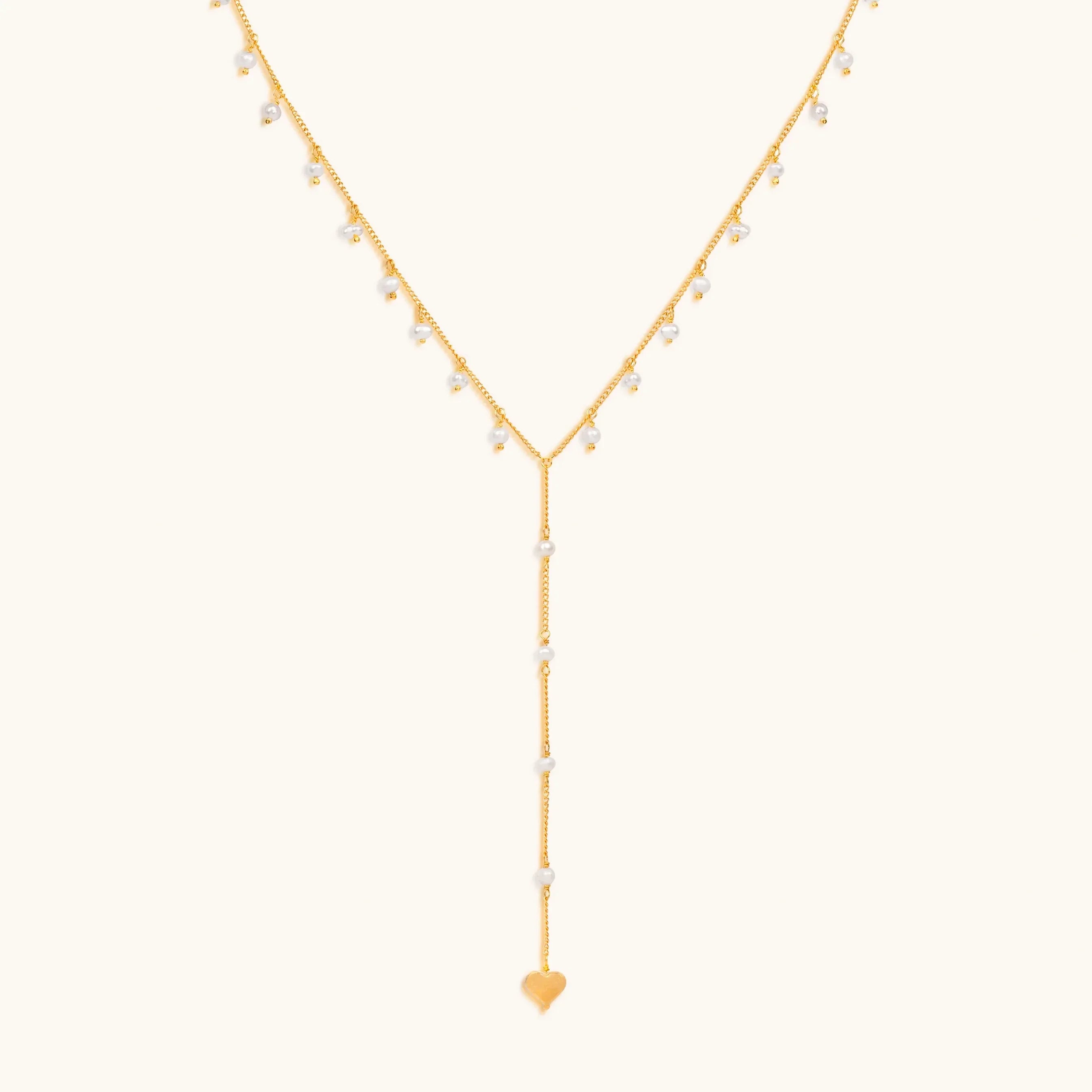 Timeless Love Heart Pearl Lariat Necklace