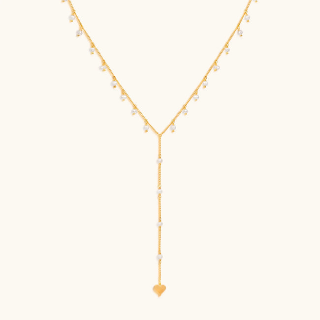 Timeless Love Heart Pearl Lariat Necklace