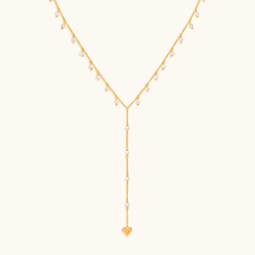 Timeless Love Heart Pearl Lariat Necklace