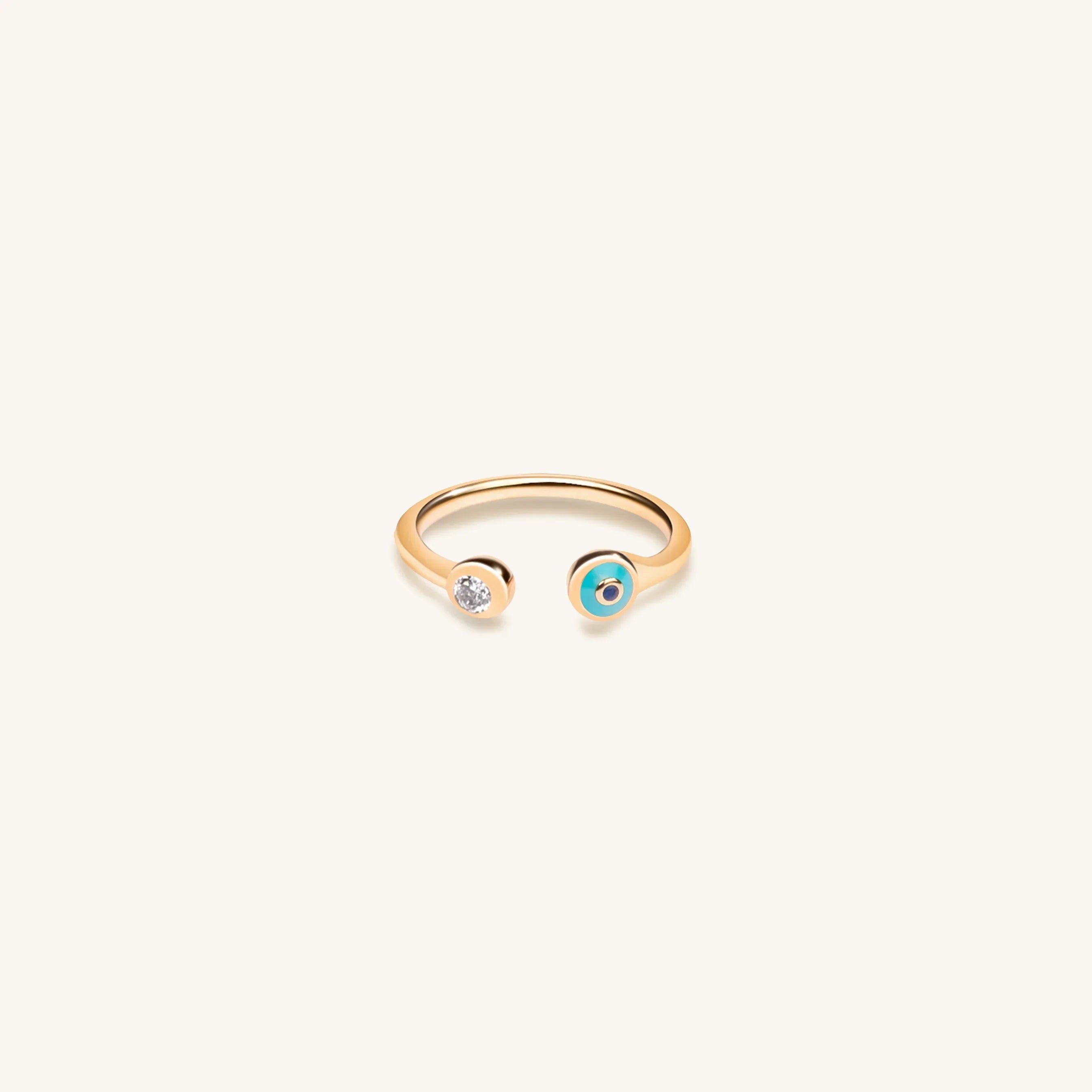 Defensive Shield - Gold Turquoise Enamel Evil Eye Ring