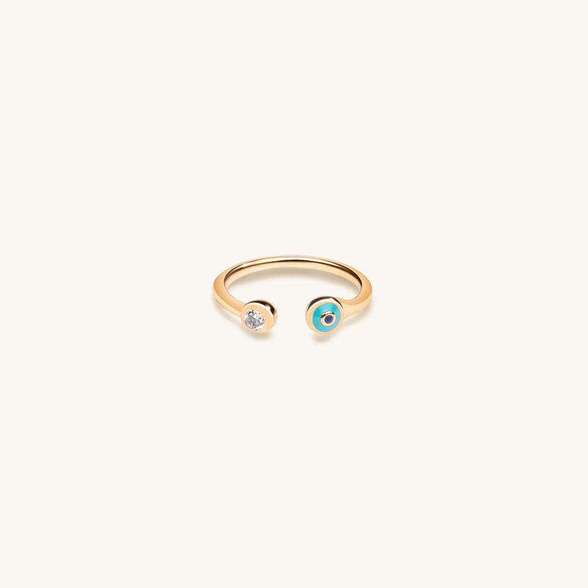 Defensive Shield - Gold Turquoise Enamel Evil Eye Ring