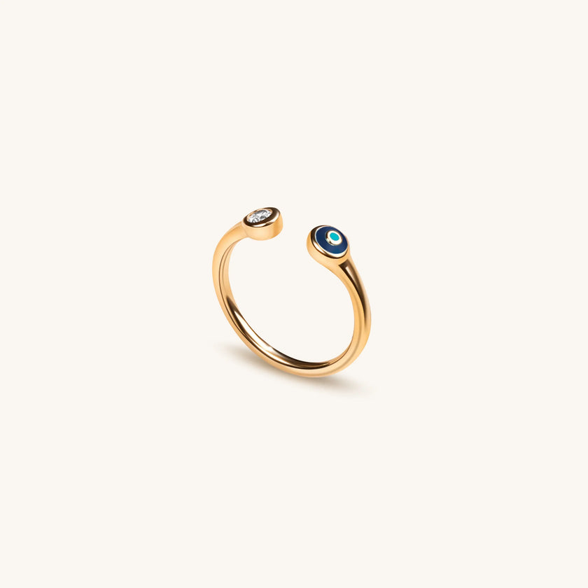 Sparkling Positivity - Gold Navy Enamel Evil Eye Ring