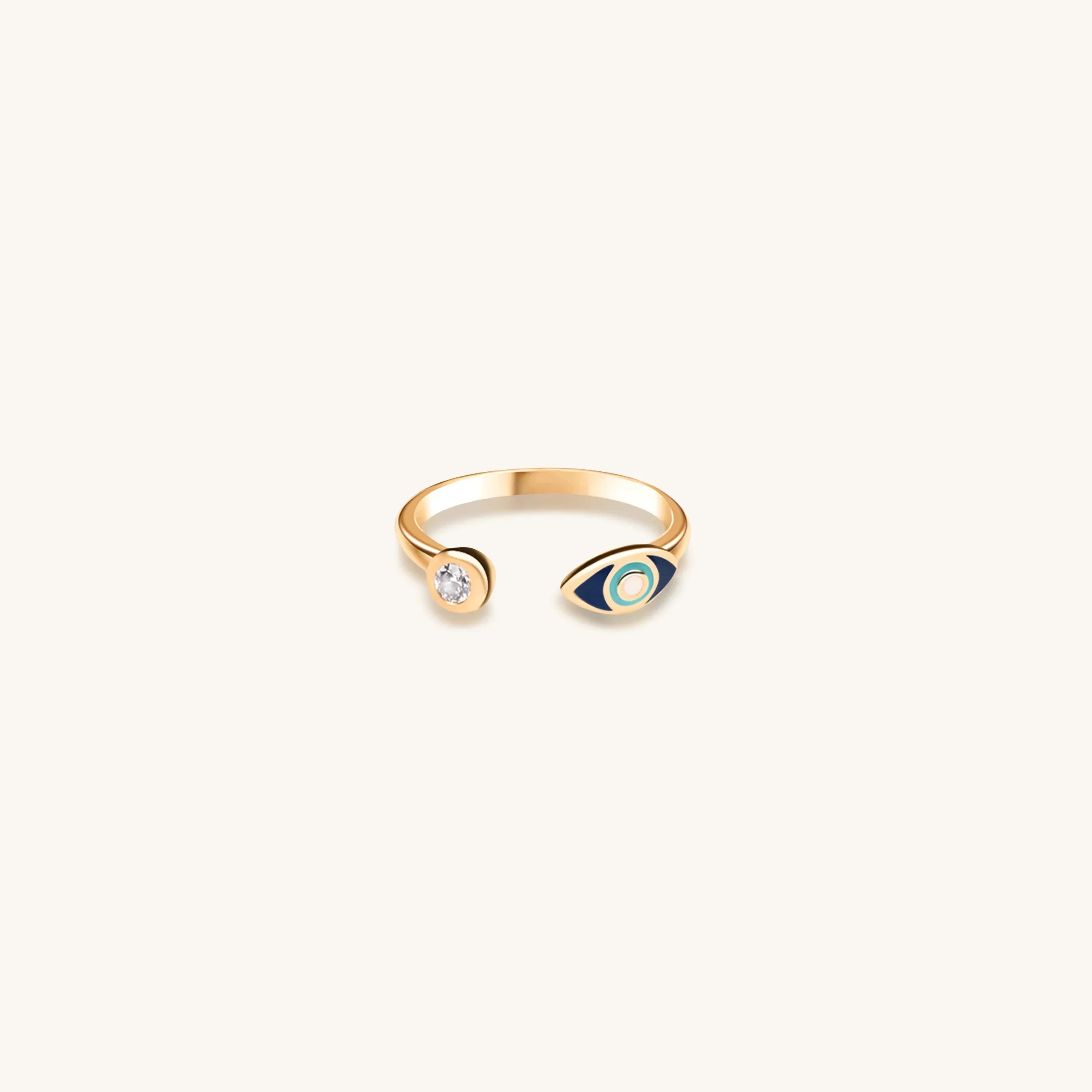 Forever Safeguard - Gold Navy Enamel Evil Eye Ring