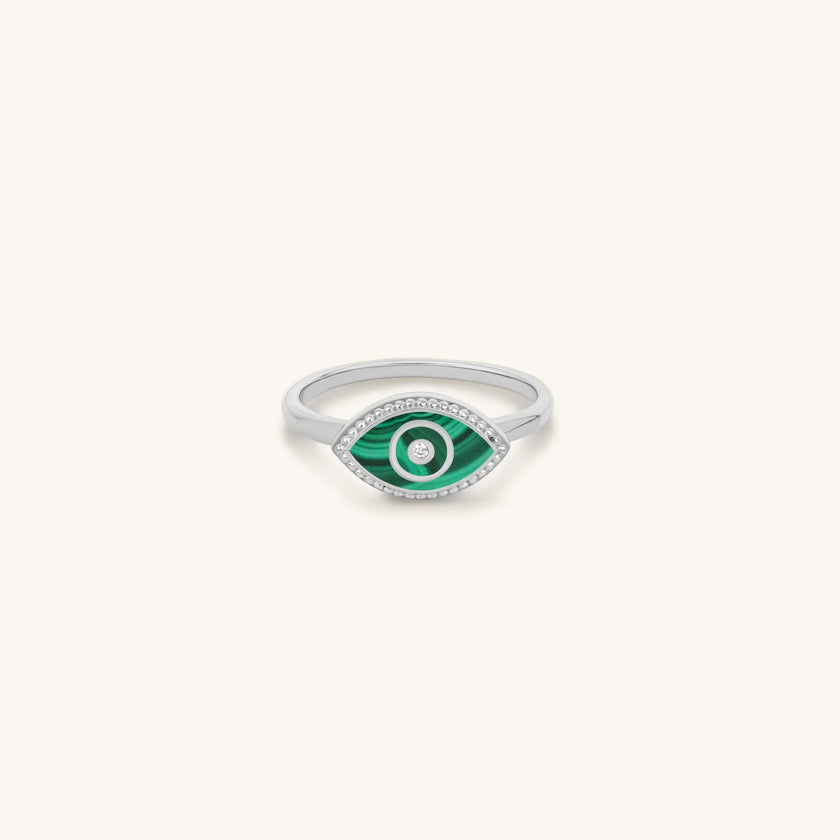 Clear Ambitions Malachite Evil Eye Ring