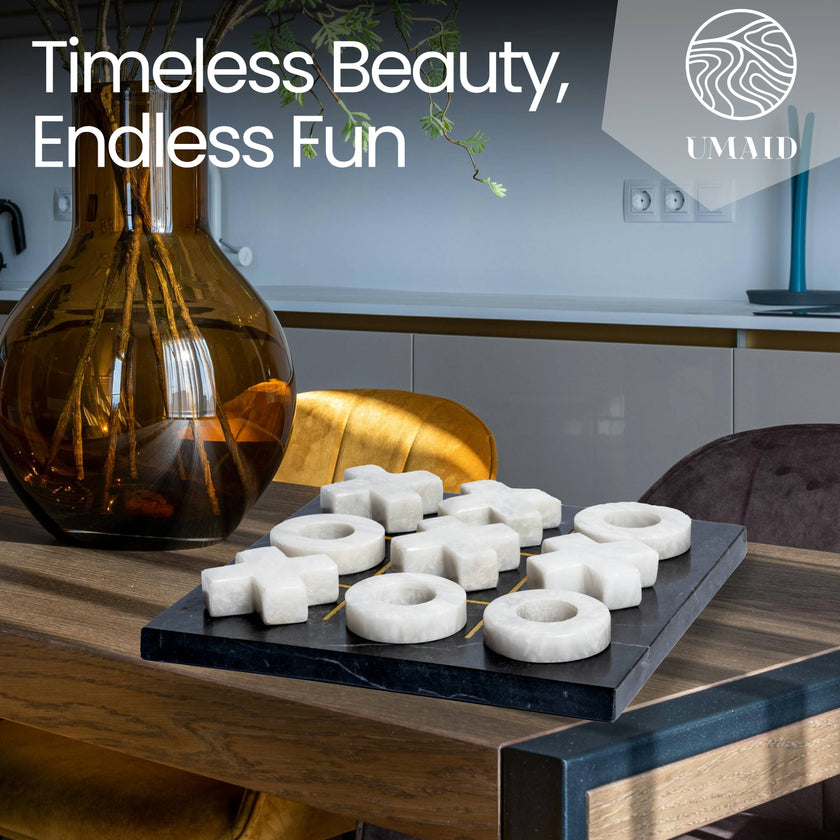 Marble Tic Tac Toe Game: Black & White