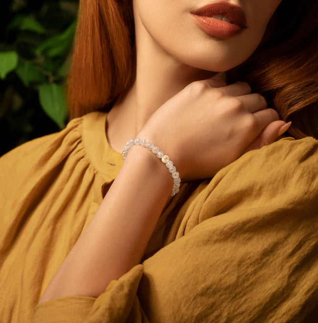 Utmost Clarity - Crystal Quartz April Birthstone Evil Eye Bracelet