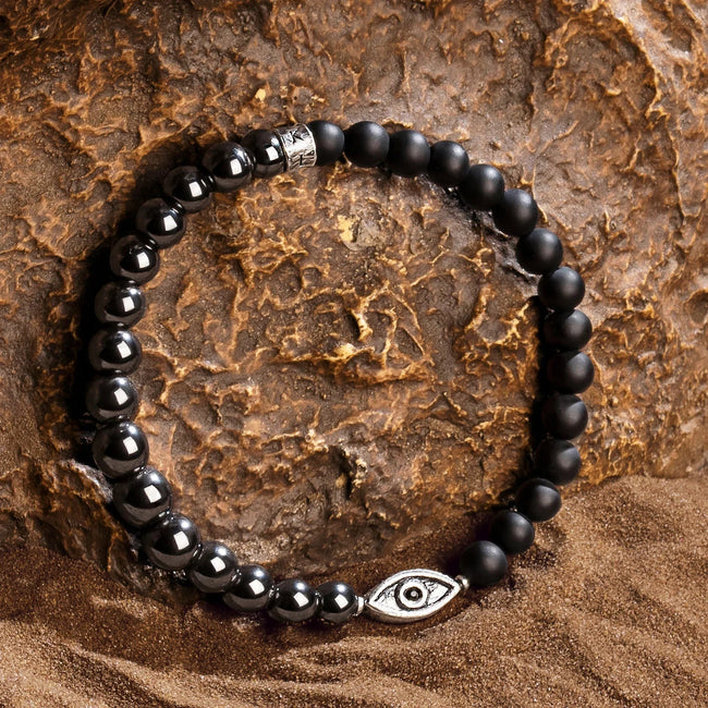 Stay Grounded -  Hematite Matte Onyx Evil Eye Charm Bracelet