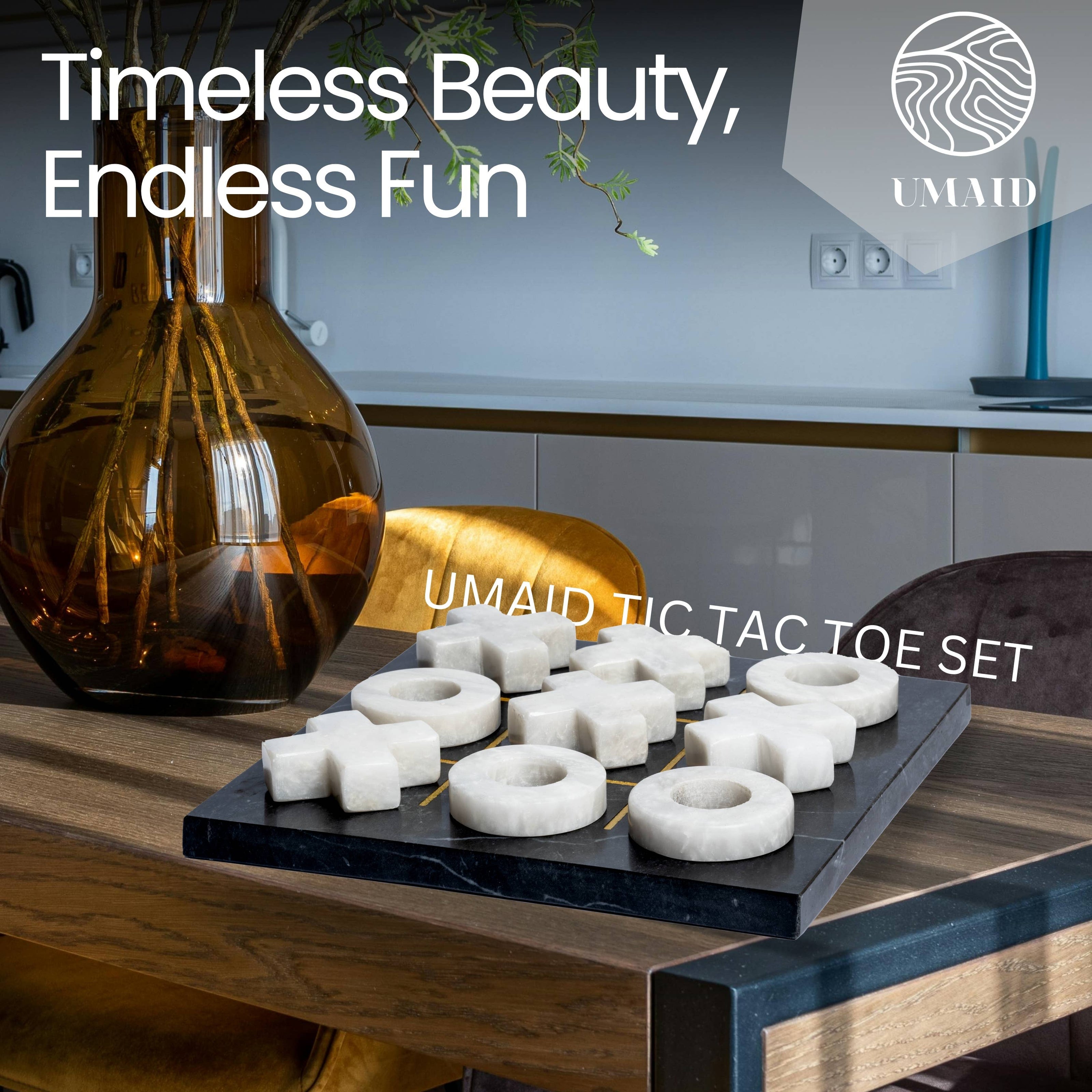 Marble Tic Tac Toe Game: Black & White