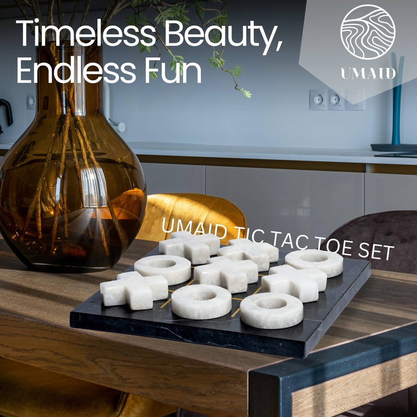 Marble Tic Tac Toe Game: Black & White