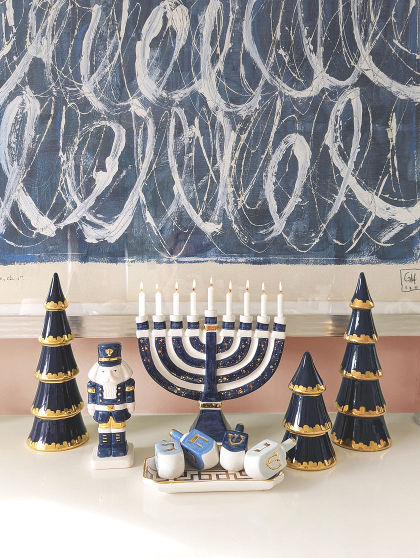 Shimmering Stars Menorah with 22K Gold Accents and Optional Monogram