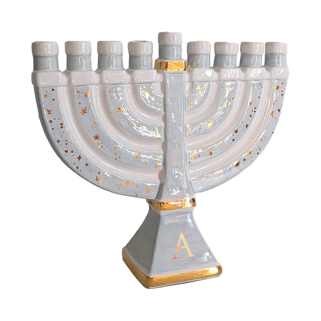 Shimmering Stars Menorah with 22K Gold Accents and Optional Monogram