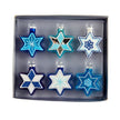 Jewish Stars With Glitter Glass Ornaments - 6 Piece Box Set