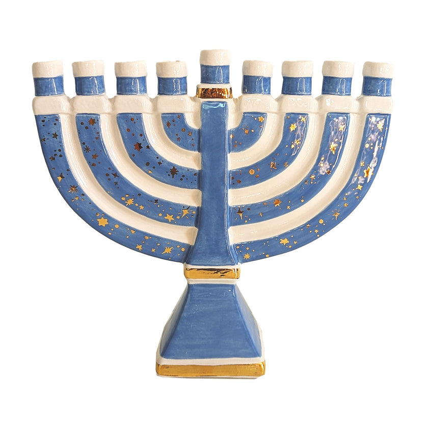 Shimmering Stars Menorah with 22K Gold Accents and Optional Monogram