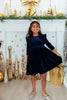 Navy Velvet Ruffle Twirl Dress