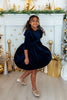 Navy Velvet Ruffle Twirl Dress