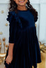 Navy Velvet Ruffle Twirl Dress