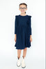 Navy L/S Ruffle Twirl Dress
