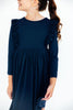 Navy L/S Ruffle Twirl Dress