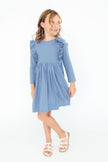 Dusty Blue L/S Ruffle Twirl Dress