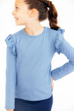 Dusty Blue L/S Ruffle Tee