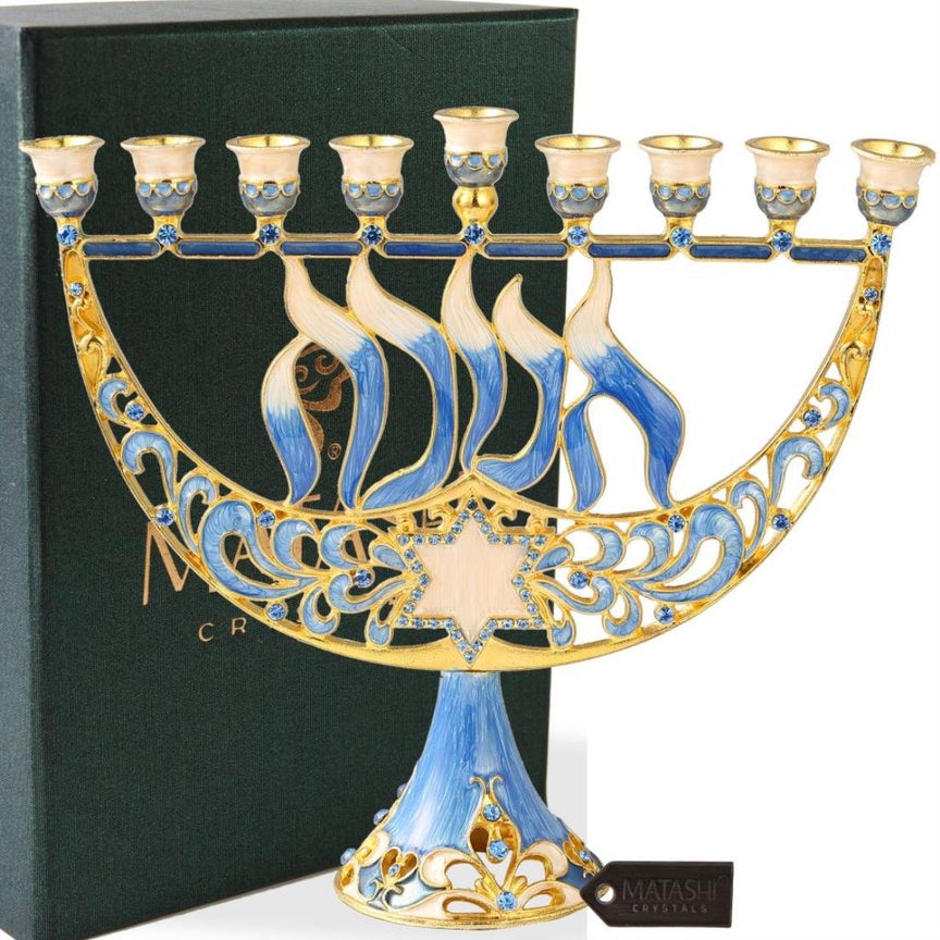 Matashi Hand-Painted Enamel Menorah Candelabra