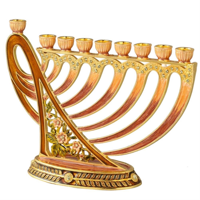 Matashi Hand-Painted Enamel Red Menorah Candelabra