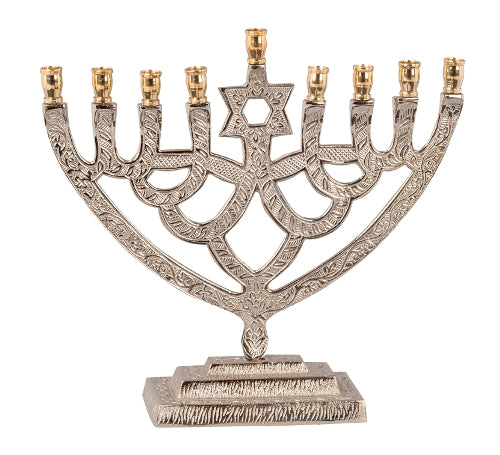 Ornate Nickel Finish Menorah