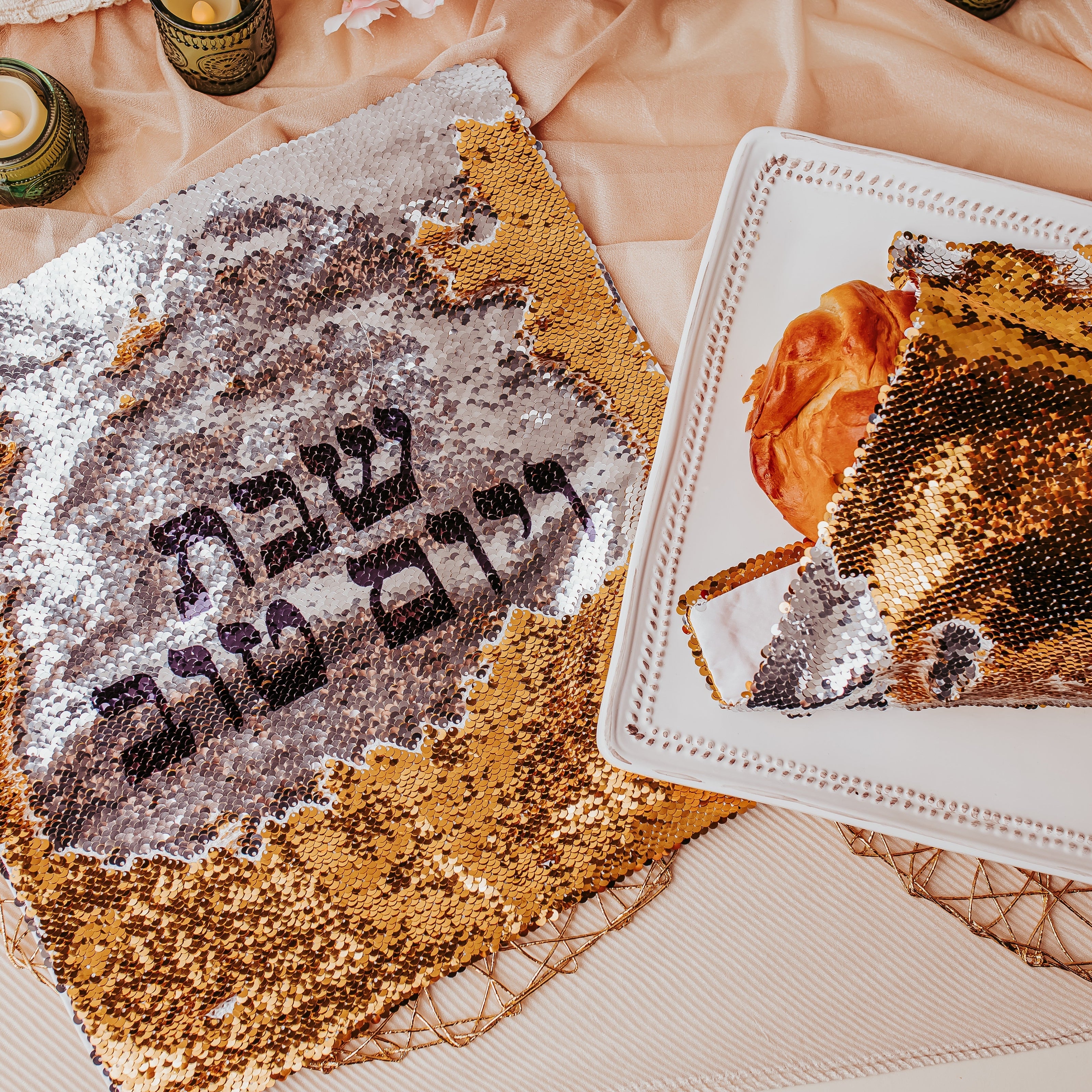 Shabbat and Yomtov Sequined Challah Cover
