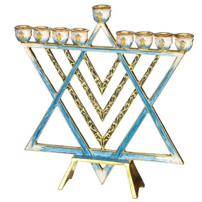Matashi Hand Painted Blue Enamel Menorah