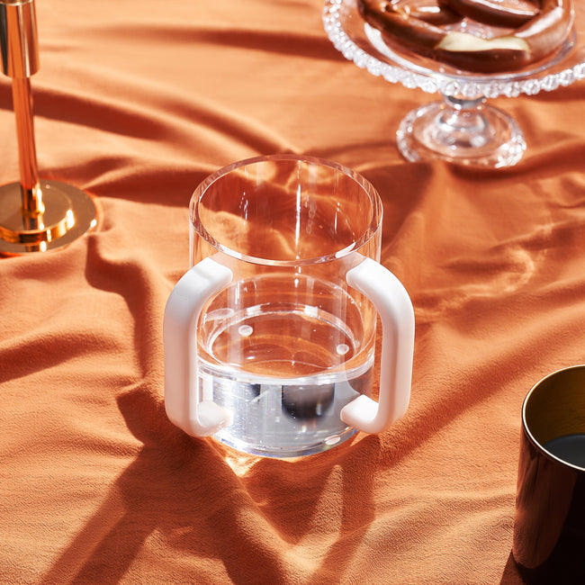 Acrylic Judaica Hand Washing Cup, Clear & White Handles